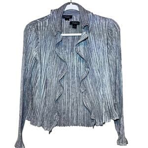 Silver Gray 2-piece Stretch Crinkle Scoop Tank & Open Front Cardigan by Caelian